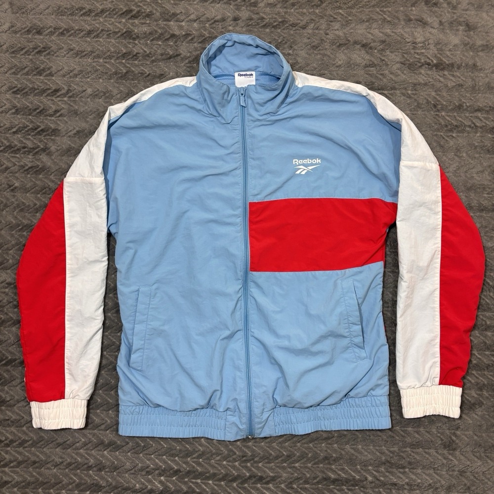 Reebok Men Size M Full Zip Windbreaker Jacket Vintage Style Color Block